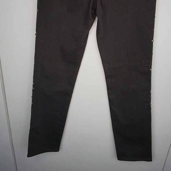 New AG The Isabelle Studded High-Rise Straight-Leg Cropped Black Jeans size 24 - Picture 13 of 16